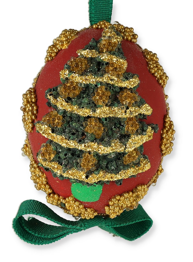 Embroidered Christmas Tree Hand Painted Egg Ornament