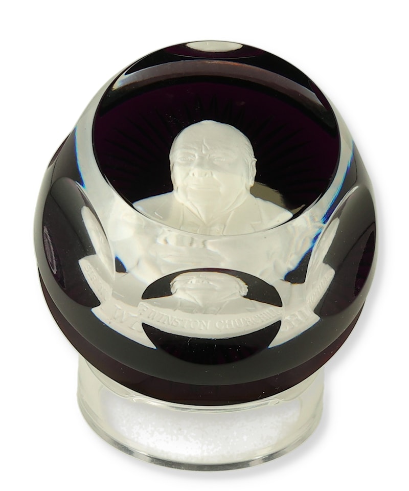 Sir Winston Churchill in Crystal Paperweight
