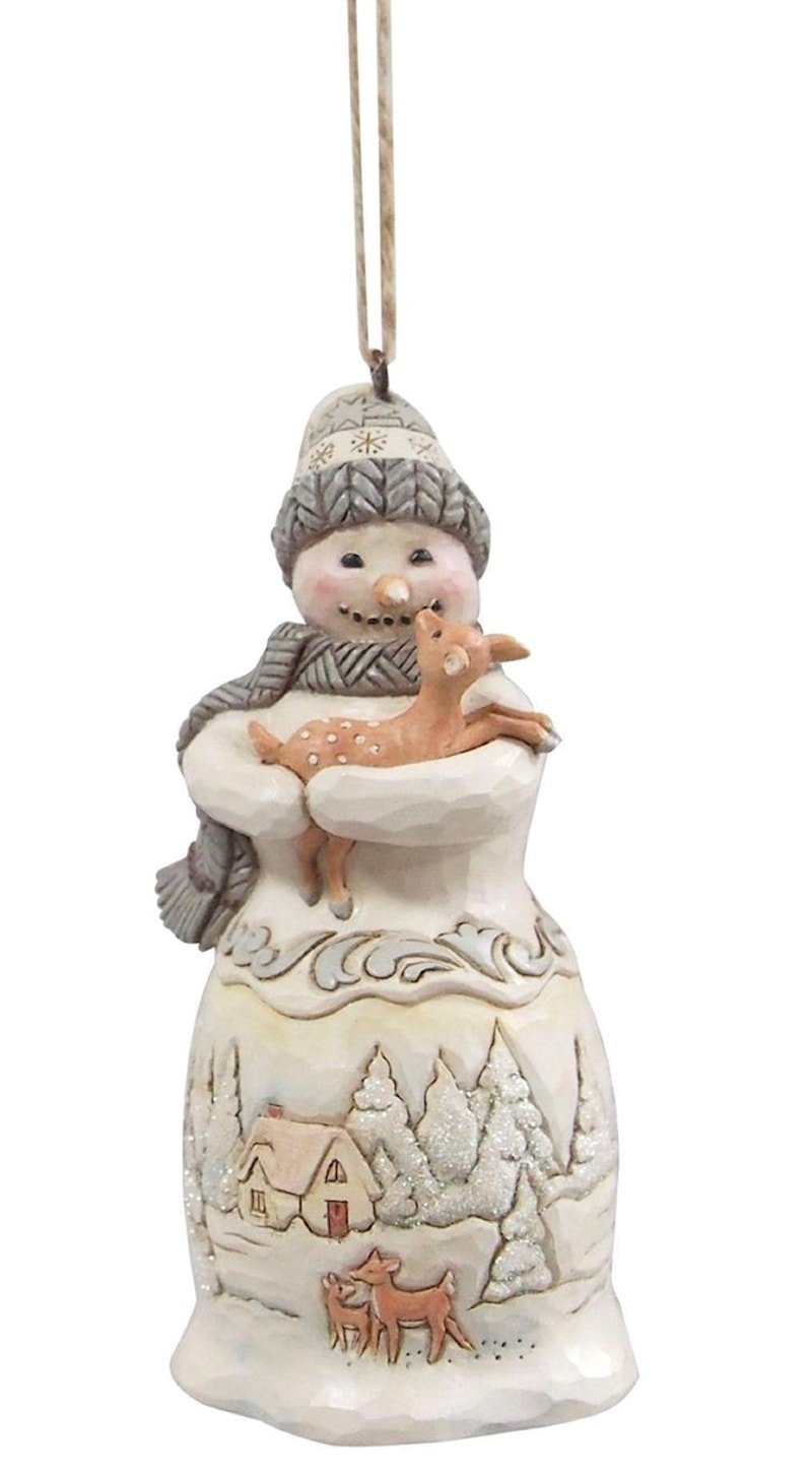 Woodland Snowman Holding Fawn Ornament