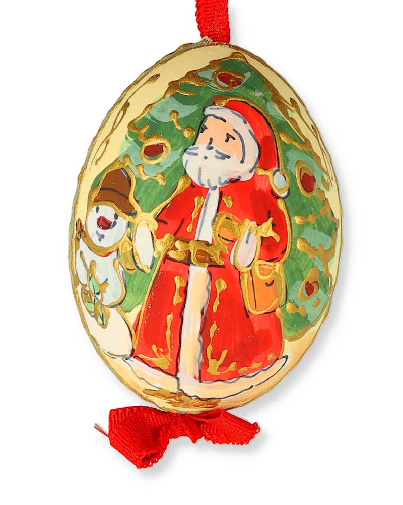 Santa and Snowman Hand-Painted Egg Ornament
