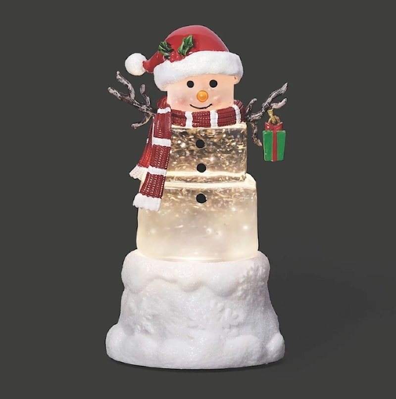 Lighted Swirl Mini Snowman with present